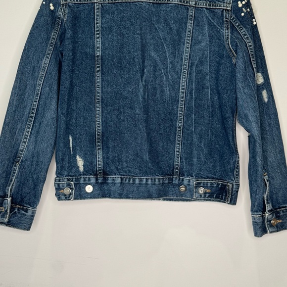 NWT Anthropologie Donovan Pearled Denim Trucker Button Down Jacket Distressed Sm - Picture 9 of 15